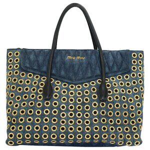 Miu Miu Denim Biker Bag with Golden Eyelets